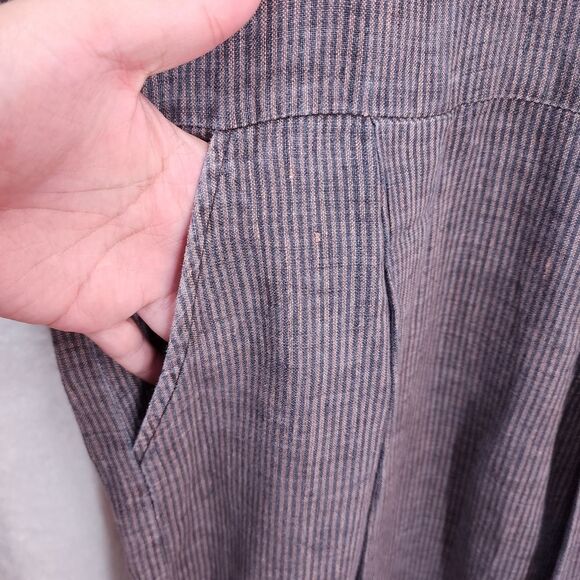 Flax by Angelheart Women's Vintage Drop Waist 100% Linen Stripe Maxi Dress - L - Picture 5 of 7